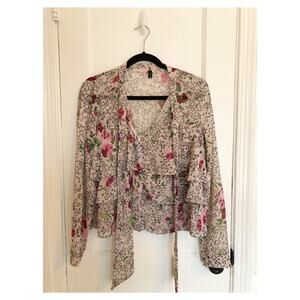 Zara Star and Floral Print Tiered Blouse